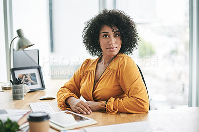 Buy stock photo Business woman, startup and portrait at office with confidence, pride and career at media company. Person, writer or editor with tech, job and project management at creative agency in Costa Rica
