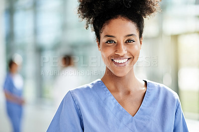 Buy stock photo Nurse, hospital and portrait of woman in clinic for medical internship, career and opportunity. Healthcare, happy and person with confidence, pride and smile for wellness, service and medicare