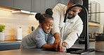 Dad, child or washing hands with water in home for personal hygiene, disinfectant or cleanliness. Father, teaching or helping daughter with tap in sink for dirt, bacteria or germ removal in house