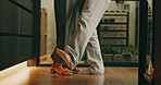 Love, couple or legs in house with dance, playful moment or bonding together on weekend break. Movement, groove or people in home with romance, rhythm or fun connection in healthy relationship.
