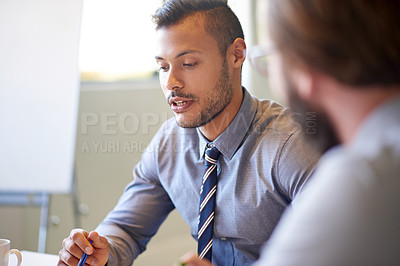 Buy stock photo Discussion, planning and business people in meeting, financial agency and teamwork with feedback. Budget report, employees and cooperation in office, investment deal and accounting with conversation