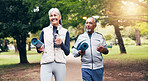 Smile, old couple and walking at park for yoga, exercise and training for healthy lifestyle. Happy, senior people and endurance in nature with bottle, pilates fitness and outdoor workout for wellness