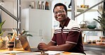 Laptop, portrait and man in pottery workshop, craftsmanship and small business owner with smile. Computer, ceramic artist and happy black person in studio, creative artisan and pride at startup
