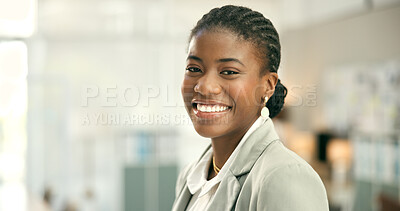 Buy stock photo Portrait, smile and black woman in business, office or corporate workplace in Nigeria. Face of African professional entrepreneur, happy worker or employee, consultant advisor or agent with confidence