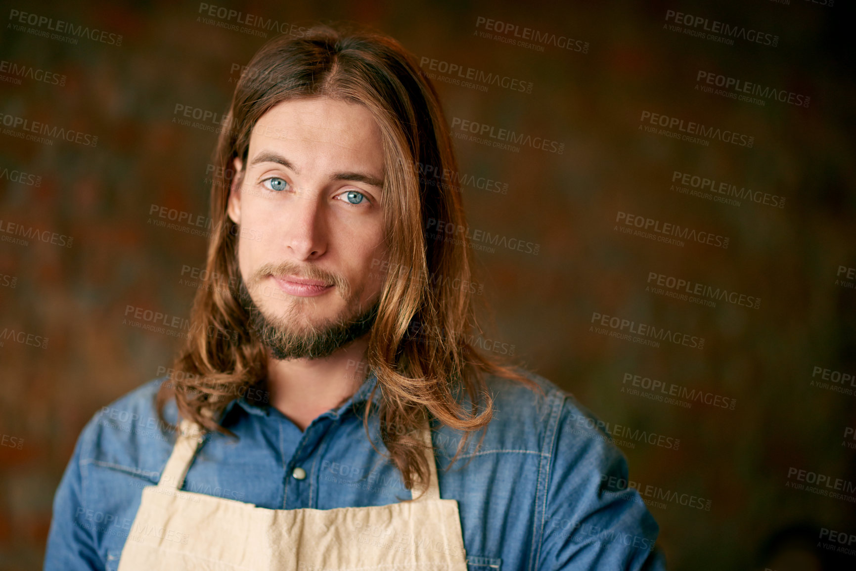 Buy stock photo Portrait, barber shop and man in salon for small business, startup employee and professional hairdresser. Confidence, hairstylist and male person, worker and owner with beauty service in Germany