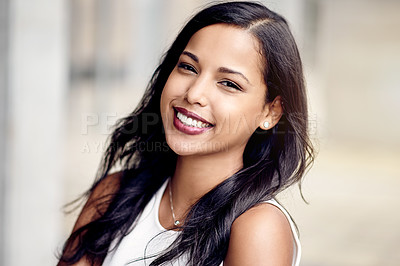 Buy stock photo Smile, business and woman with portrait in office as lawyer, about us and career pride. Female person, attorney and legal professional for justice ambition, corporate law and confidence of court case