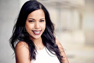 Buy stock photo Happy, business and woman with portrait in office as lawyer, about us and career pride. Female person, attorney and legal professional for justice ambition, corporate law and attitude for court case