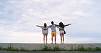 A group of friends celebrating together while on holiday