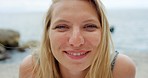 Portrait beautiful woman smiling on beach during summer vacation