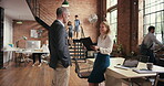 colleagues brainstorming in a meeting about a finance report. Two caucasian businesspeople collaborating to form a strategy during an office meeting. Businesswoman talking to coworker about document