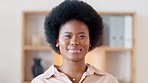 Portrait of afro fashion entrepreneur with funky, cool and trendy hairstyle showing friendly facial expression. Closeup headshot and face of ambitious, confident and proud designer standing in studio