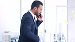 Adult professional businessman on important call. Man making a serious investment deal or proposal to client. Guy in office giving customer advice on how to make extra money, providing opportunity.