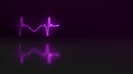 Digital cgi heartbeat lines illuminated in purple against black copyspace background. Animated electrocardiogram for special effects. 3D computer graphics illustration of a heart shape for healthcare