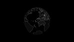 World map globe, planet earth holographic and cyber universe with satellite networking, futuristic innovation and worldwide connection moving on black background. Global space, 3d and abstract future