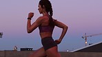 Energy, speed and fitness training by athlete running at sunset, serious and focus on health goals. Young woman doing an intense cardio run, practice endurance and strength, tough physical challenge