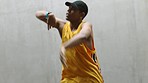 Youtube hip hop dance by young black man, creating new content for social media video and dancing tutorials. People also use music to exercise, stay fit and remain healthy while learning a new skill 