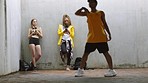 Hip hop, dancing and gen z teenager with smartphone, selfie and social media content creation. Grunge influencer people, girl kids watch man dancer dance while surfing internet, web or live streaming