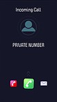 Incoming call, phone screen and unknown number communication icon for phishing scam contact, mobile connect and talk. Background of private smartphone voice connection, digital graphic and technology