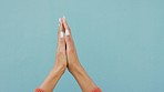hands praying religion, spiritual gratitude believe and church trust hope in god worship prayer gesture. Sign language symbol, join wellness yoga support and meditation namaste background copy space