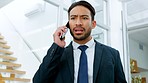 Stress, anxiety and frustration for angry businessman on the phone. Mental health, debt and investment loss, frustrated man shouting at smartphone after bad news about crypto or stock market crash.