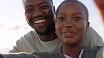 African couple taking selfie at the beach, streaming video for social media and happy on call at nature holiday by the sea in Mexico. Face portrait of happy, influencer and travel man and woman 