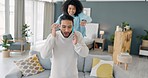 Love, couple and phone with a playful woman jumping on her man during a call, argument or disagreement. Energy, excited and freedom with a female distracting her boyfriend with a hug and affection