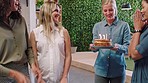 Women, birthday cake and office success celebration for Brazilian woman in digital marketing startup. Smile, happy or party business people with dessert for employee promotion or teamwork sales goals