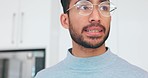 Wellness, health and man drinking water in his home to hydrate and satisfy thirst. Body care, hydration and young Asian male standing in kitchen, thirsty and drink glass in hand for healthy lifestyle