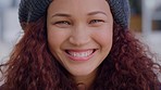 Comic, happy and funny university student in the city going to campus for education, knowledge and future motivation. Portrait face of a young girl with smile for college scholarship in New Zealand 