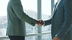 Handshake, partnership or success deal in support, trust or crm in South Africa b2b or collaboration business meeting with ceo. Handheld of corporate teamwork in welcome, thank you or office strategy