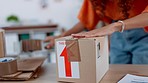 Delivery, packaging and boxes woman hands for courier, shipping and product distribution service in e commerce, supply chain and logistics. Cardboard package and product worker for commercial stock