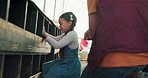 Child farmer, chicken egg in hen house and learning healthy natural organic livestock methods for sustainable food harvest. A happy girl, poultry farm and eco friendly animal sustainability farmhouse