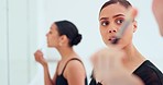 Makeup, ballet and women speaking about a concert, performance or partnership at studio for dance. Ballerina dancer people speaking while doing facial cosmetics together before dancing at an academy