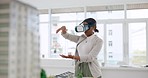 Virtual reality, architecture and augmented reality with black woman in office for designer, engineering or 3d planning. Vision, metaverse and technology with employee vr glasses for ui digital model