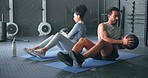 Fitness couple, high five and gym workout with man and woman training, stretching and selfie for exercise motivation. Person trainer, friends or athlete partner people together health and wellness 