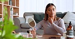 Mirror, hair and woman in a living room for beauty, skin and grooming while getting ready in her home. Skincare, indian female and cosmetic treatment for face, acne and prevention  hygiene product