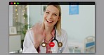 Video call, screen and doctor consulting online, virtual healthcare or telehealth service for pediatrician advice, help and support. Zoom call, computer technology and medical cardiology woman talk