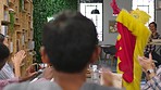 Dance, applause and business people with chicken mascot in office having fun. Business meeting, clapping or group of happy staff enjoying time with comic employee in costume dancing for prank or joke