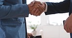 Businessman, meeting and welcome with handshake in coworking space for partnership, onboarding or respect. Manager, leadership and shaking hands with business partner, client or executive in office