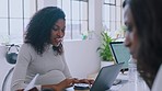 Business meeting, pregnant woman and people startup at a creative office for digital marketing strategy in new York. Inclusion, black people and staff manager working on laptop for collaboration idea