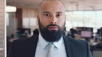 Leadership, success and face of businessman in office for working, startup company and meeting. Corporate, workplace and portrait of male entrepreneur with serious, assertive attitude and confidence