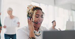 Call center, customer service and telemarketing with a black woman consultant working in her office for sales. Ecommerce, retail and contact with a female employee consulting using a headset at work