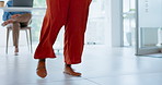 Business woman, feet or dancing in modern office for marketing success, advertising growth or branding target. Zoom on legs, shoes or dance for worker, employee or winner creative designer with goals