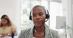 Woman, confused face or call center talking on computer in telemarketing company, b2b sales or solution consulting. Thinking receptionist, worker or employee on technology and doubt facial expression
