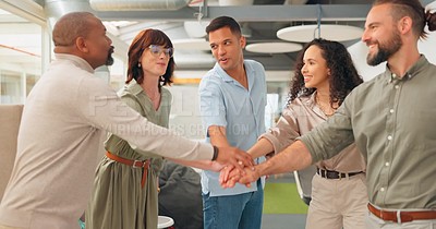 Teamwork, collaboration and hands of business people for team building ...