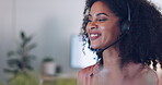 Communication, computer or black woman on a video call in call center consulting, networking or helping with advice. Contact us, wave or happy African worker talking, conversation or speaking online