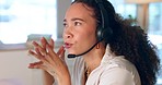 Call center, customer support and telemarketing woman doing online consultation in the office. Crm, contact us and female customer service representative working on sale with a headset  in workplace.