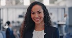 Success, smile and face of black woman for leadership in office with ideas, vision and company goals. Corporate manager, business and portrait of female worker with confidence, mission and target