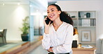Black woman, phone call and business communication in office, negotiation or telemarketing with networking and discussion. Virtual meeting, talking and employee in workplace, company and connection