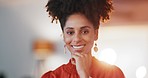 Leadership, confidence and face of a business woman in the office with a positive mindset. Professional, happy and portrait of a corporate female employee with a smile standing in workplace in Mexico